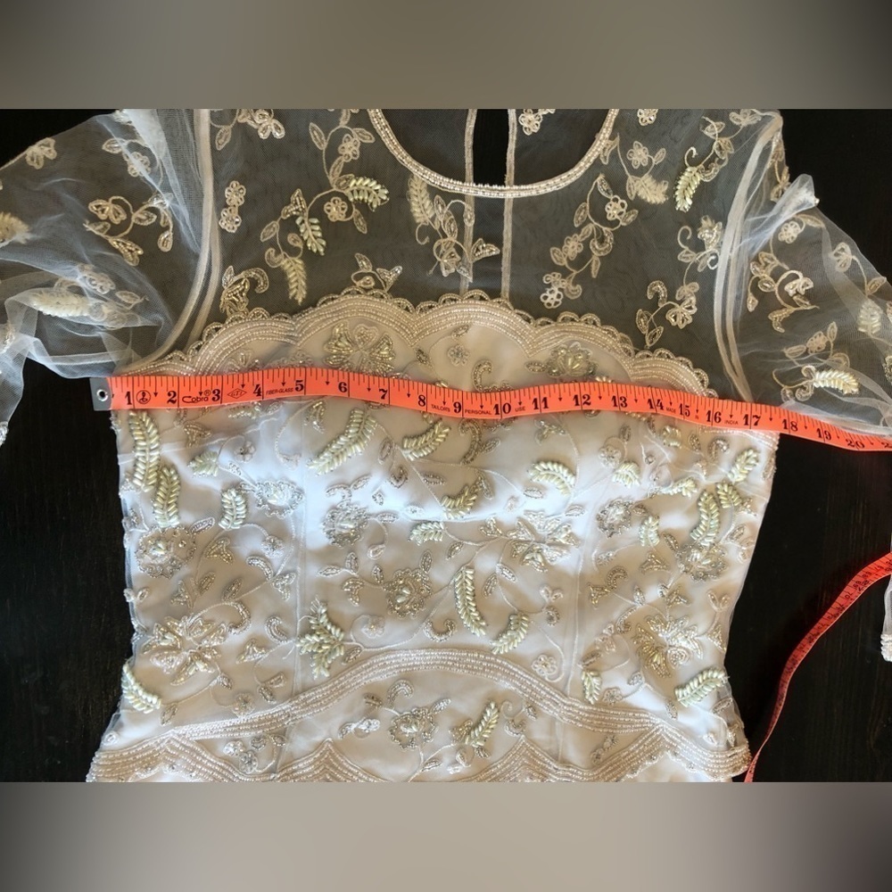 Montage Mon Cheri Gown Baby Blue Light Gray Long Sleeve Beaded Illusion MOB - Picture 14 of 17